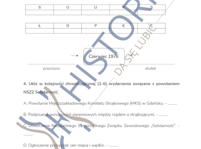 Karta pracy - Droga do wolności: Od Czerwca ’76 do powstania „Solidarności”.