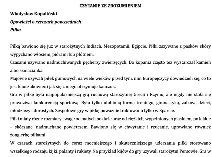 Czytanie ze zrozumieniem kl.4-6 - Piłka - Kopaliński