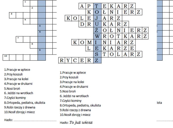 Ortograficzny logogryf dla klasy 2 z wyrazami zakończonymi -arz i -erz