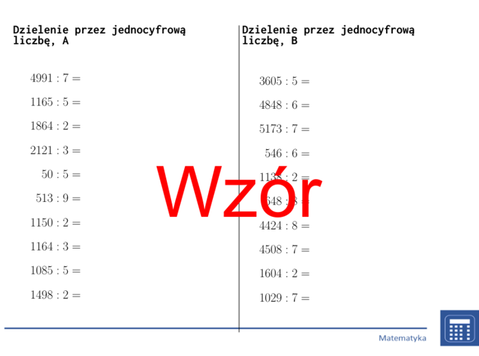 Dzielenie przez jednocyfrową liczbę | matematyka | 26 kolumn