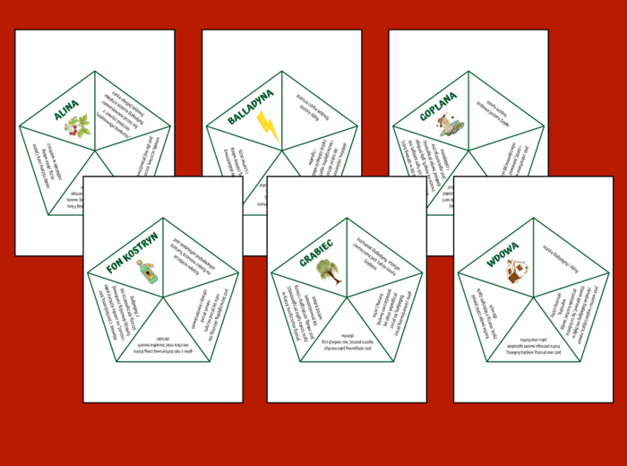 "BALLADYNA" – bohaterowie – układanka – fiszki – powtórka – egzamin – 11 szt.