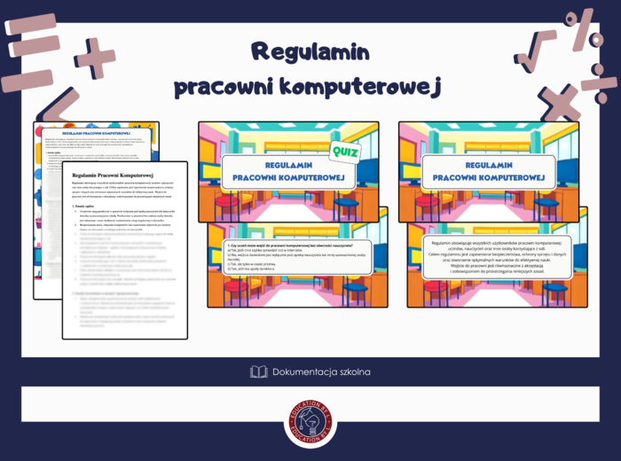 Regulamin pracowni komputerowej | Zestaw dla nauczyciela | Dokumenty, prezentacja, quiz i plakat