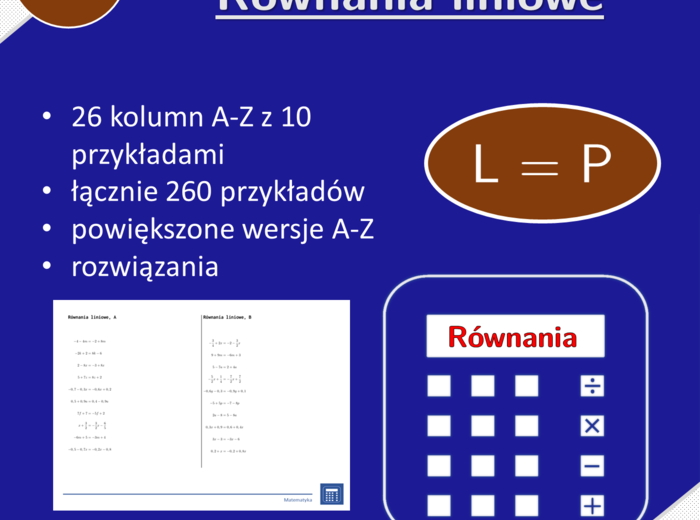 Równania liniowe | matematyka, algebra | 26 kolumn
