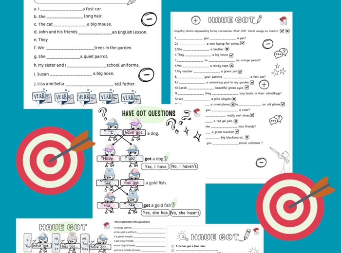 HAVE GOT- WKLEJKA- ZDANIA OZNAJMUJACE/PYTANIA/PRZECZENIA/ klasa  3-5 SP