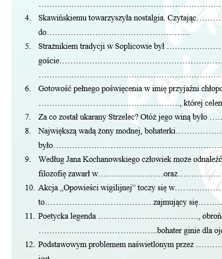 PRZED EGZAMINEM ÓSMOKLASISTY- LEKTUROWA UZUPEŁNIANKA