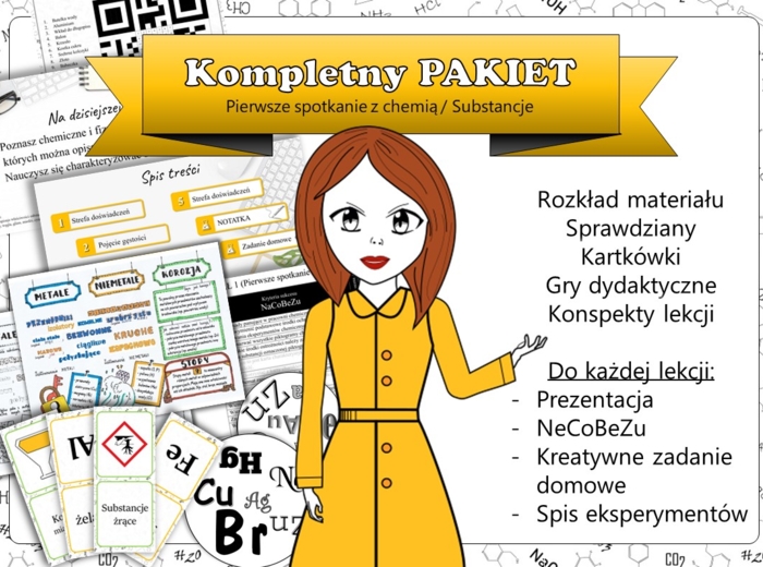 Chemia. Klasa 7. Pierwsze spotkanie z chemią. Substancje. Kompletny PAKIET materiałów do całego działu dla nauczyciela.