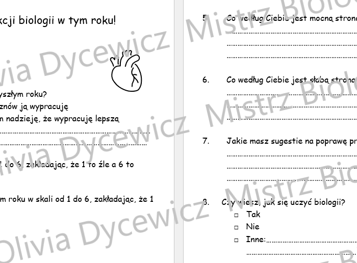 Ankieta na koniec roku szkolnego - biologia