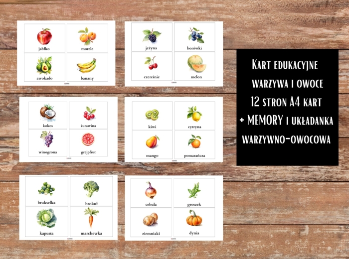 KARTY EDUKACYJNE WARZYWA I OWOCE + UKŁADANKA I MEMORY