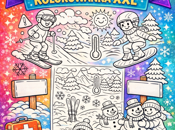 BEZPIECZNE FERIE – plakat XXL do kolorowania 9xA4 + wersja A4 | PDF