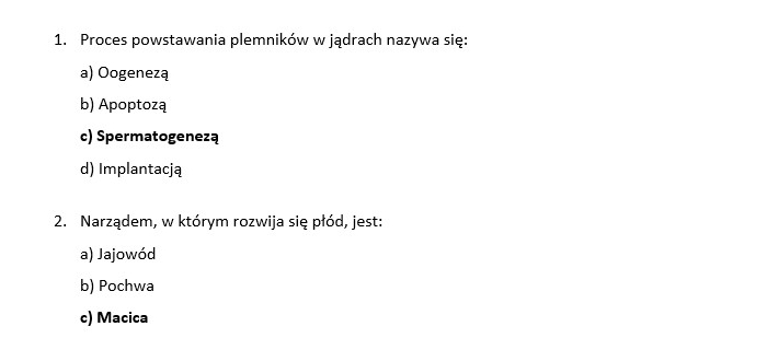 Test 2- rozmnażanie człowieka