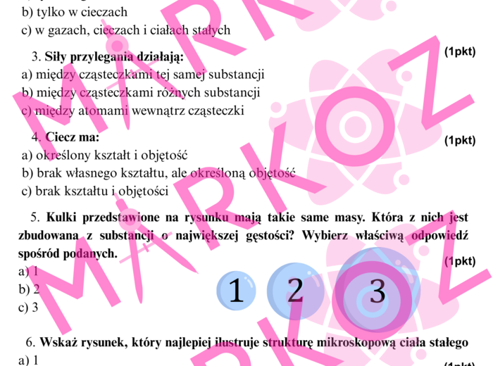 Sprawdzian właściwości i budowa materii