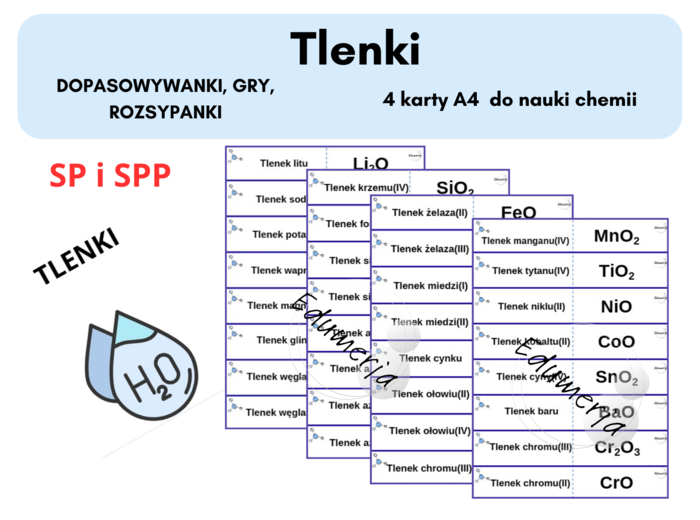 Chemiczna rozsypanka, dopasowywanka – TLENKI - 32 przykłady