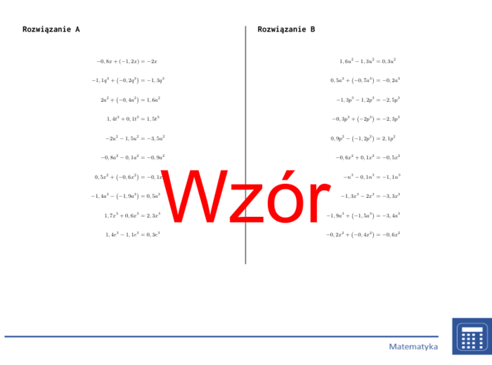 Dodawanie i odejmowanie jednomianów (liczby dziesiętne) | matematyka, algebra | 26 kolumn