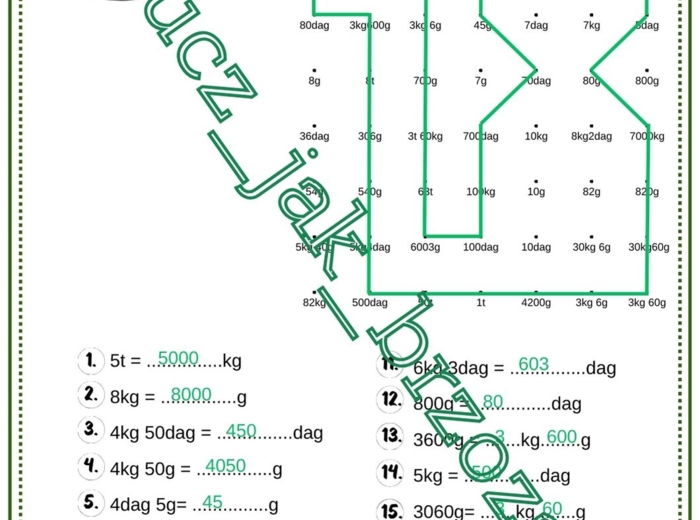 Jednostki masy, kodowanie, karta pracy, klasa 4