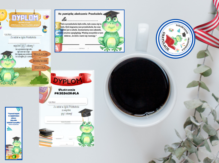 Pakiet dyplomów na zakończenie z różnymi postaciami