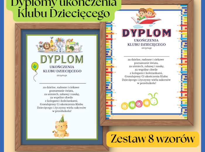 Dyplomy ukończenia Klubu Dziecięcego - zestaw