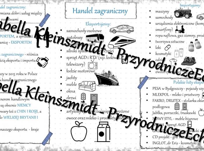 Sketchnotka - notatka " Handel zagraniczny" wykonana w power point do edycji. Geografia 7; „Usługi w Polsce”