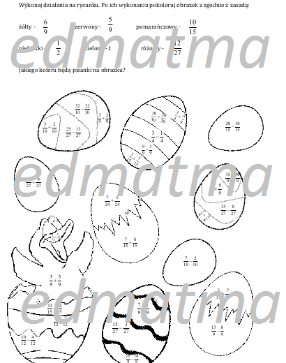 Wielkanocna kolorowanka - ułamki zwykłe