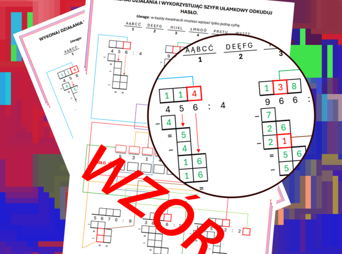 (klasa 4-5) Dzielenie pisemne z hasłem i szyfrem ułamkowym.