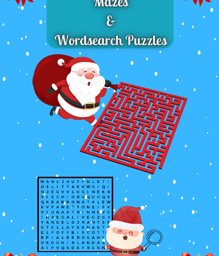 Christmas mazes and wordsearch puzzles