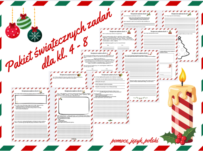 Pakiet kl. 4- 8 świąteczne zadania Boże Narodzenie