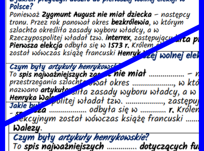 Henryk Walezy – pierwszy król elekcyjny: notatki i karta pracy