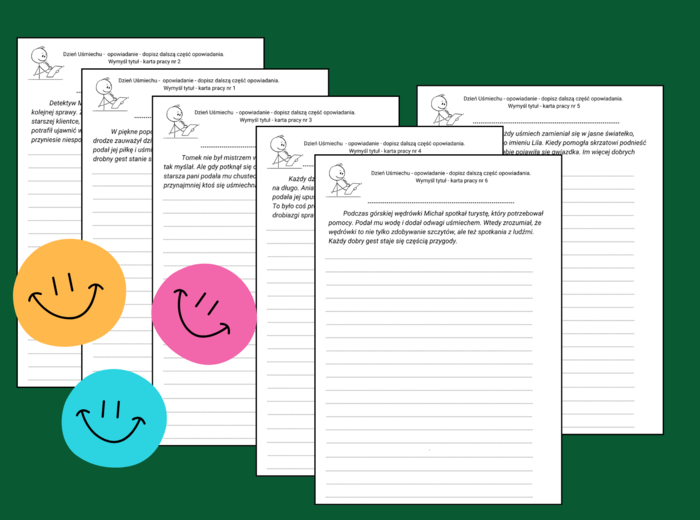 🙂 Zestaw wstępów do opowiadań - Dzień Uśmiechu i Dzień Życzliwości - OPOWIADANIE ✍️ – ĆWICZENIA REDAKCYJNE – karta pracy – kl. 4-8
