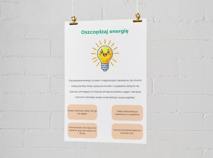 Plakaty informacyjne. Oszczędzaj wodę. Oszczędzaj energię. Recyklinuj.