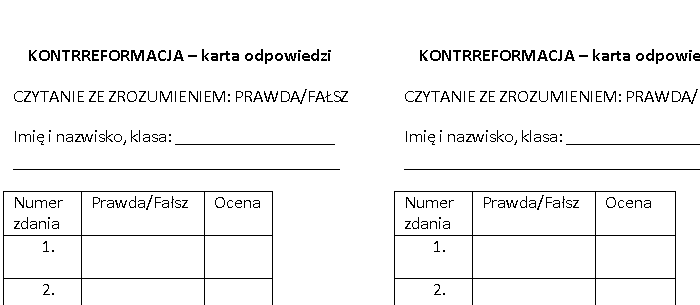 Kontrreformacja - czytanie ze zrozumieniem