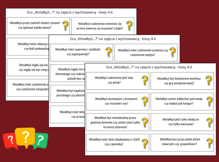 GRA „WOLAŁBYŚ….?” – zajęcia z wychowawcą – świetlica – kl. 4-6 – 80 pytań
