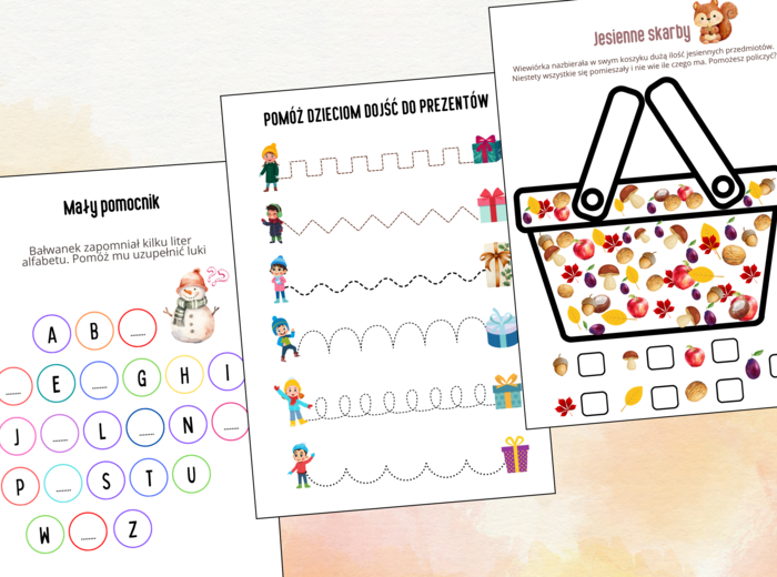 Karty pracy dla klas 0-3 | Ćwiczenia na 4 pory roku | Rozwój motoryki małej i kreatywności, 53 strony