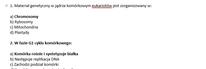 Test- podziały komórkowe