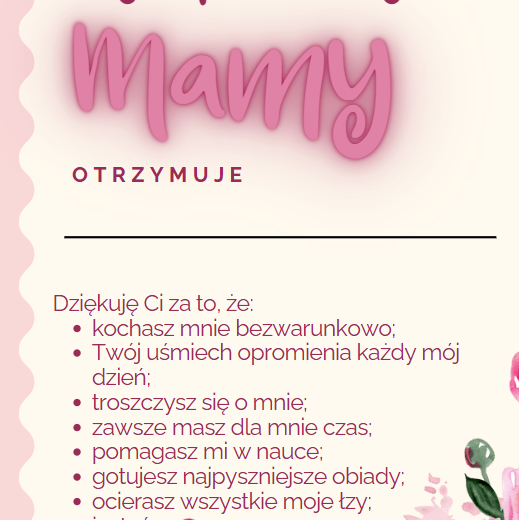 Dyplom dla Mamy - Dzień Matki, list, upominek