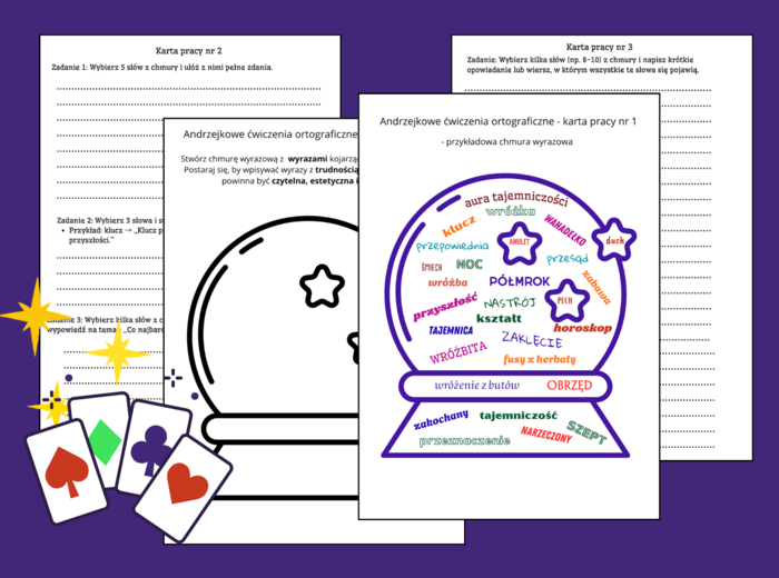 🔮ANDRZEJKI - chmura wyrazowa – kreatywne zadania językowe dla uczniów – karty pracy – klasy 4–8 – ORTOGRAFIA