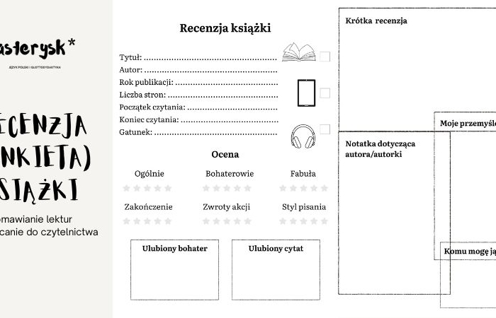 Recenzja (ankieta) książki - omawianie lektur/notatka