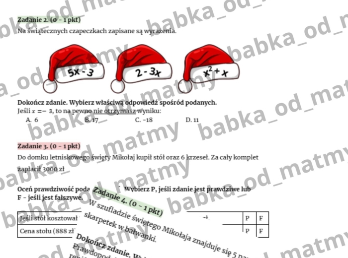 Świąteczny arkusz egzaminacyjny - E8 matematyka