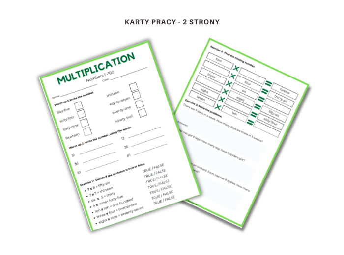 Multiplication Table Day - Dzień Tabliczki Mnożenia, język angielski, liczby 1-100, CLIL - gry: bingo, domino i trimino, karta pracy