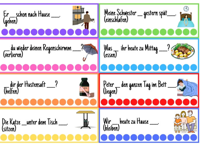 Czasowniki nieregularne - gra typu Kaboom - język niemiecki