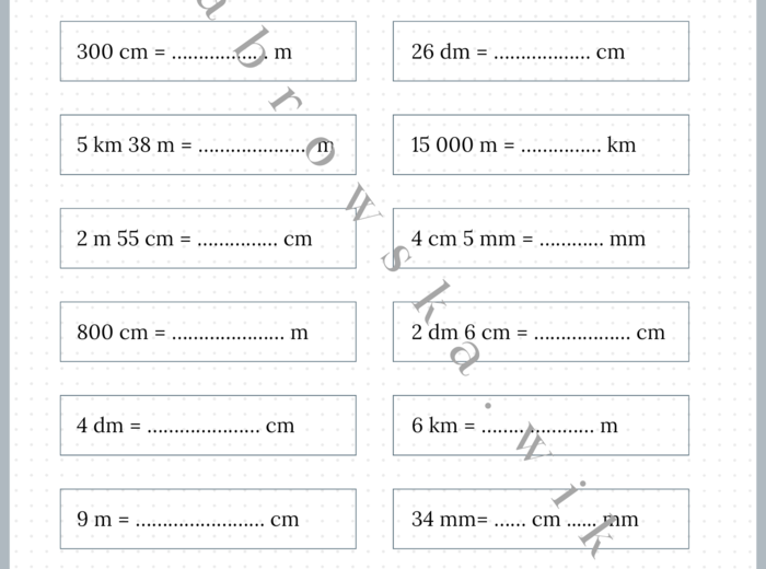 Zamiana jednostek długości - karta pracy