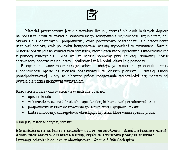 WYPOWIEDŹ ARGUMENTACYJNA W SZKOLE PONADPODSTAWOWEJ KROK PO KROKU ćwiczenia dla uczniów klas 1-2