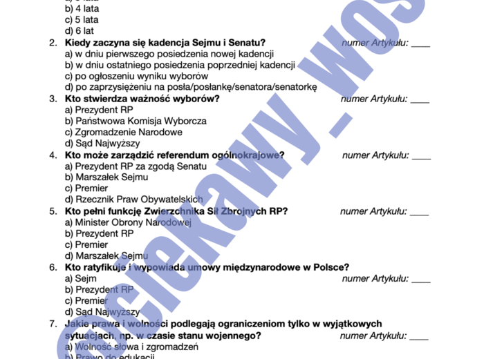 Praca własna z Konstytucją RP – karta pracy