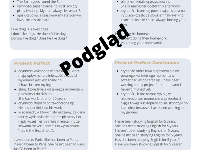 Czasy teraźniejsze - opracowanie i ściągawki