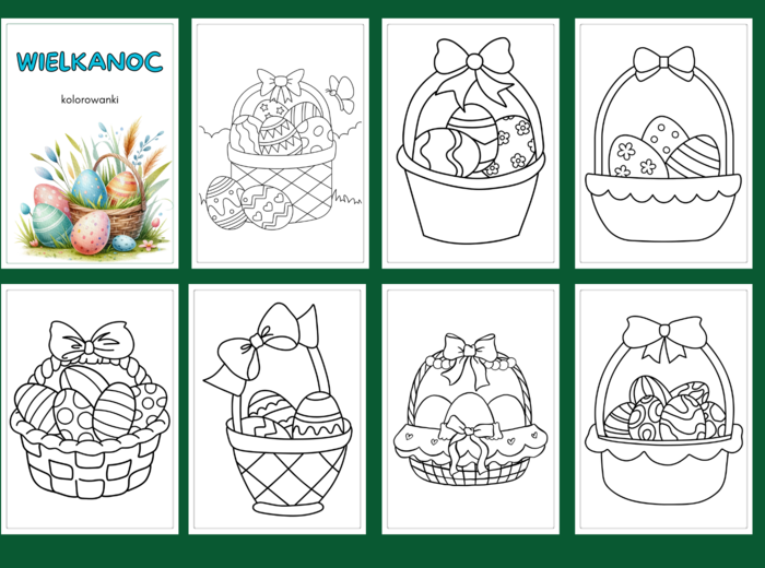 WIELKANOC – Galeria – KOSZYCZKI WIELKANOCNE - kolorowanka – kolorowanki – WIOSNA – biblioteka – świetlica – przedszkole – 30 wersji