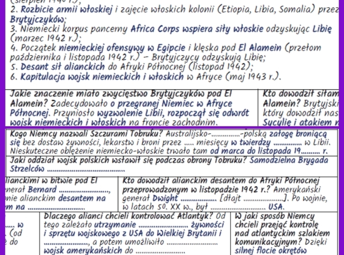 Działania wojenne w Afryce i Azji oraz bitwa o Atlantyk – notatki i karta pracy