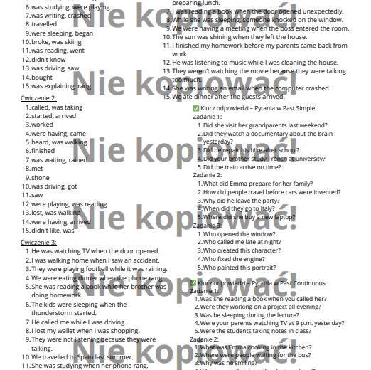 Karta pracy Master the Past - ćwiczenia Past Simple i Continuous B1/B2