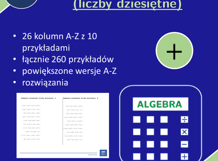 Dodawanie wielomianów (liczby dziesiętne) | matematyka, algebra | 26 kolumn