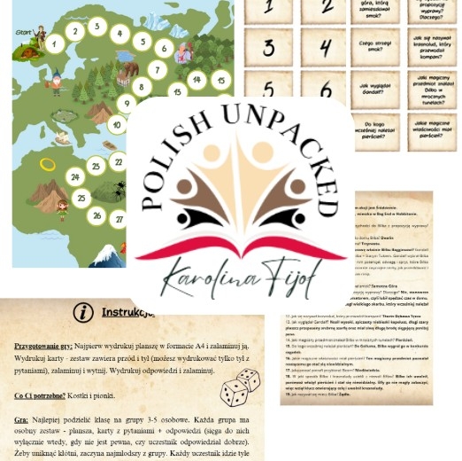 Gra planszowa "Hobbit", grywalizacja, praca z treścią lektury język polski