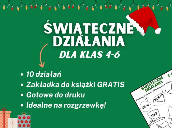 Karty Pracy – Matematyczna Świąteczna Rozgrzewka 🎄✨ – 10 działań + zakładka GRATIS! 📖