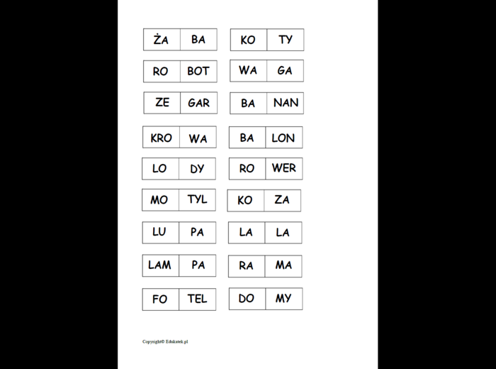 Rozsypanka sylabowa - nauka czytania