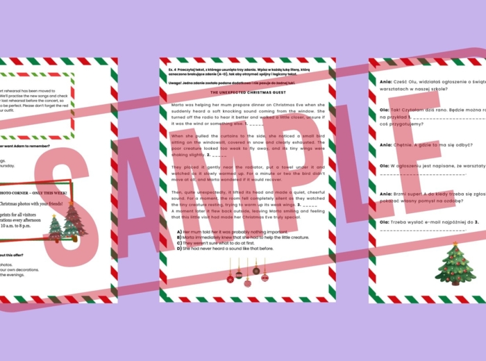 Egzamin 8-klasisty – CHRISTMAS LESSON | Zestaw zadań egzaminacyjnych do e8: reakcje, dialogi, czytanie, tłumaczenia, e-mail + klucz odpowiedzi! (Poziom A2-B1)